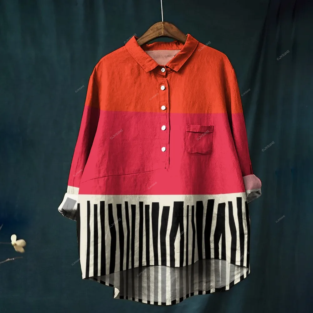Women's Color Block Stripes Printed Casual Shirt