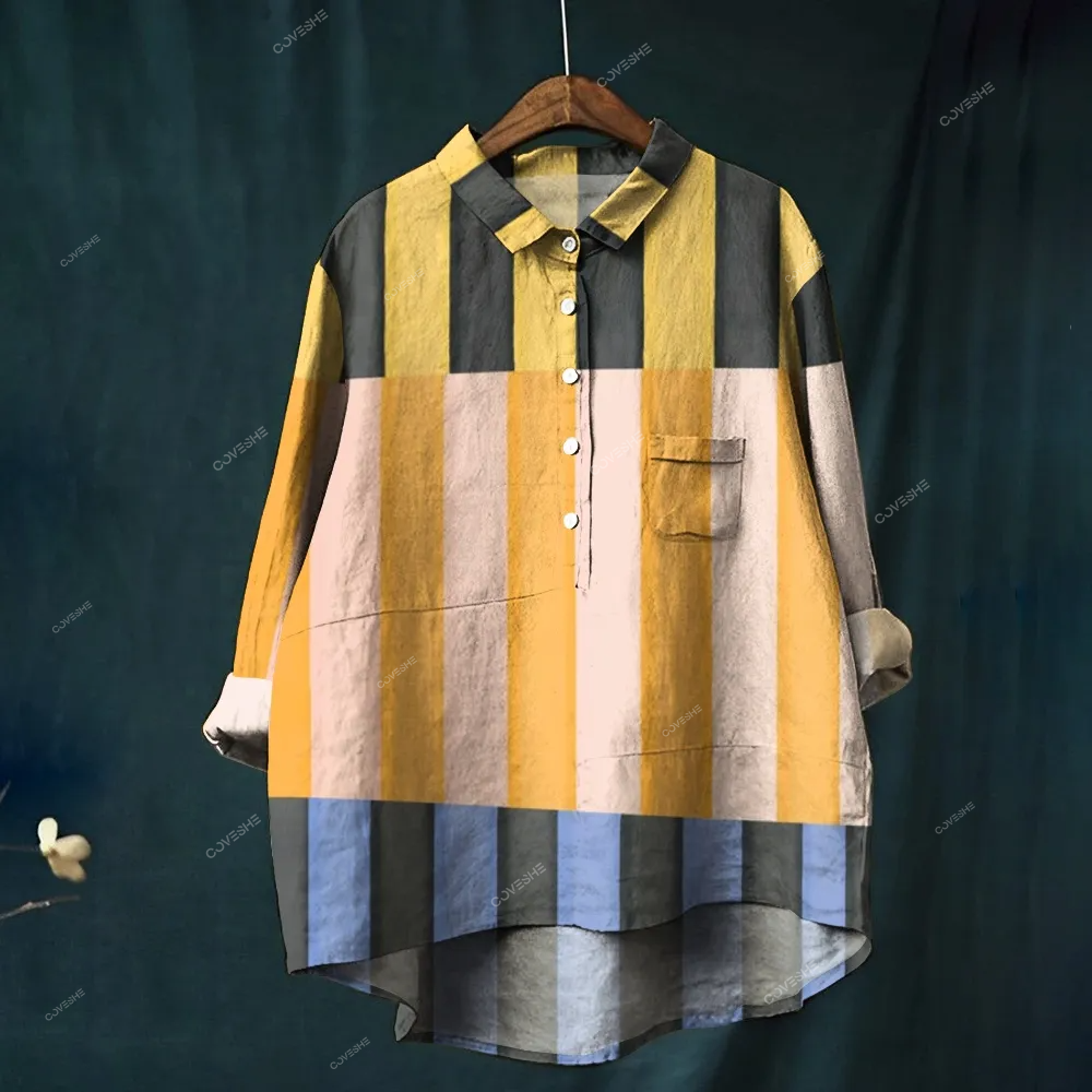 Women's Colorblock Stripe Printed Casual Shirt