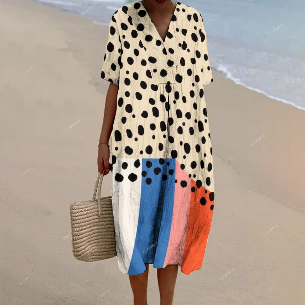 Women's Colorblock Printed Flowy Dress