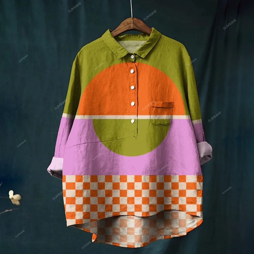 Women's Abstract Plaid Printed Casual Shirt