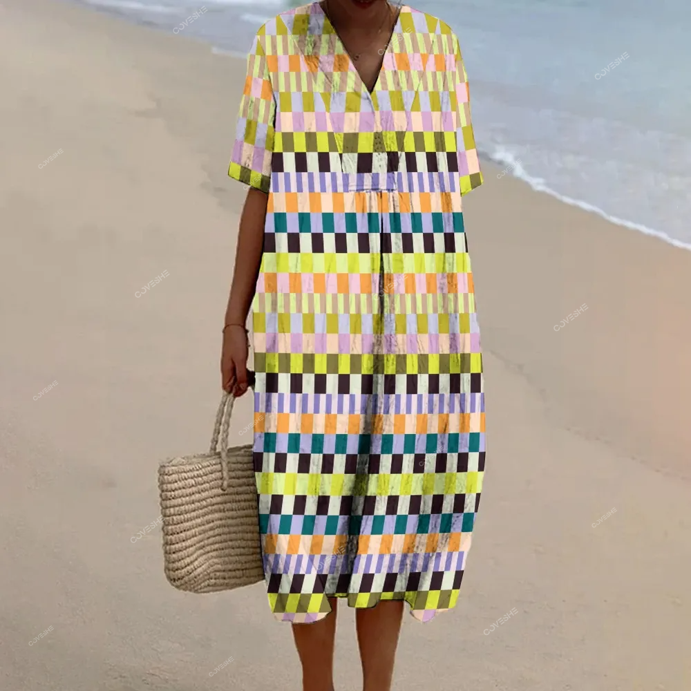 Women's Colored Squares Printed Flowy Dress