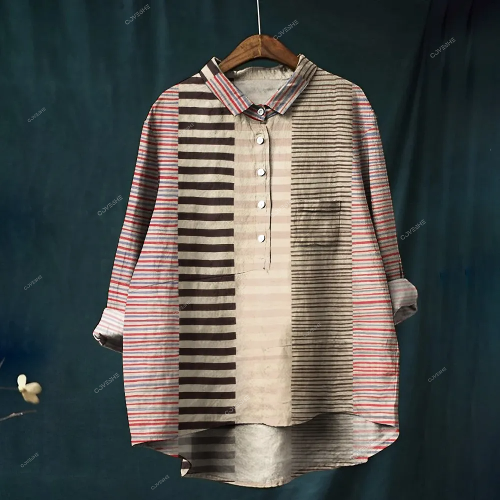 Women's Colorblock Stripe Printed Casual Shirt