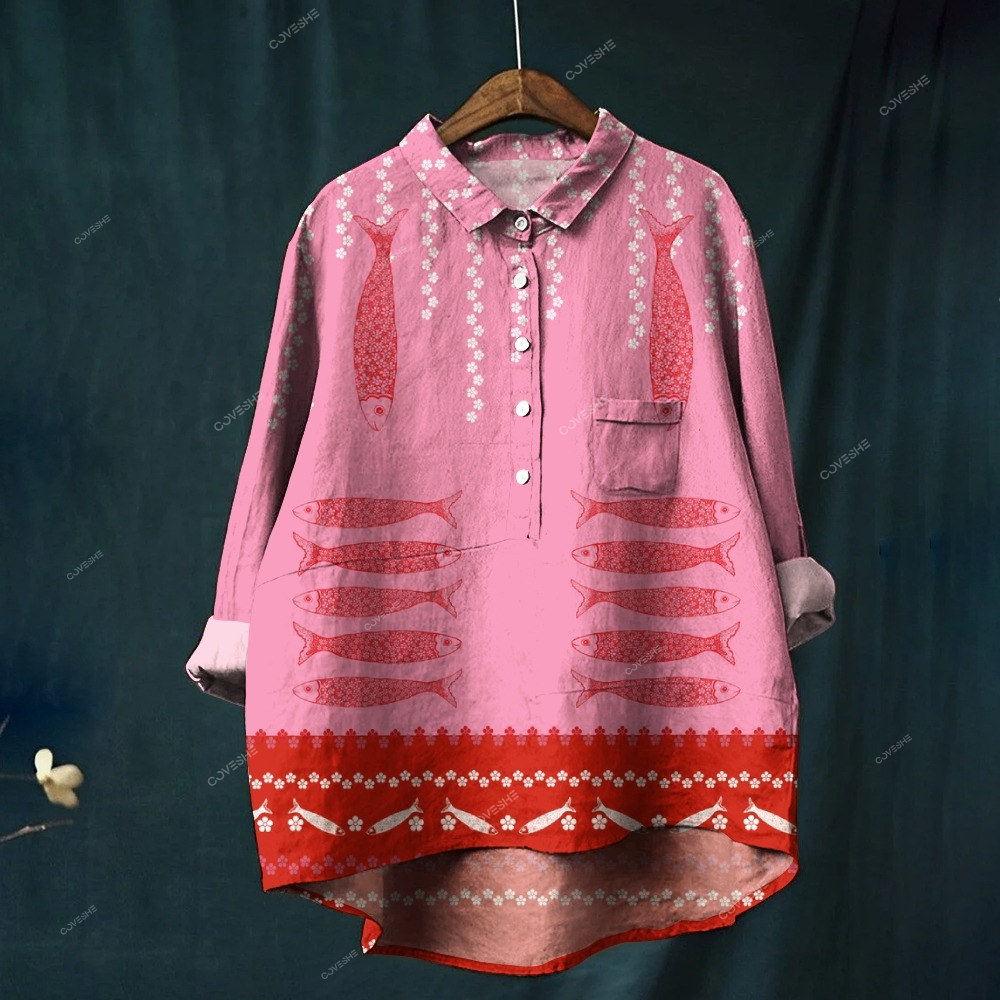 Women's Vintage Fish Printed Casual Shirt