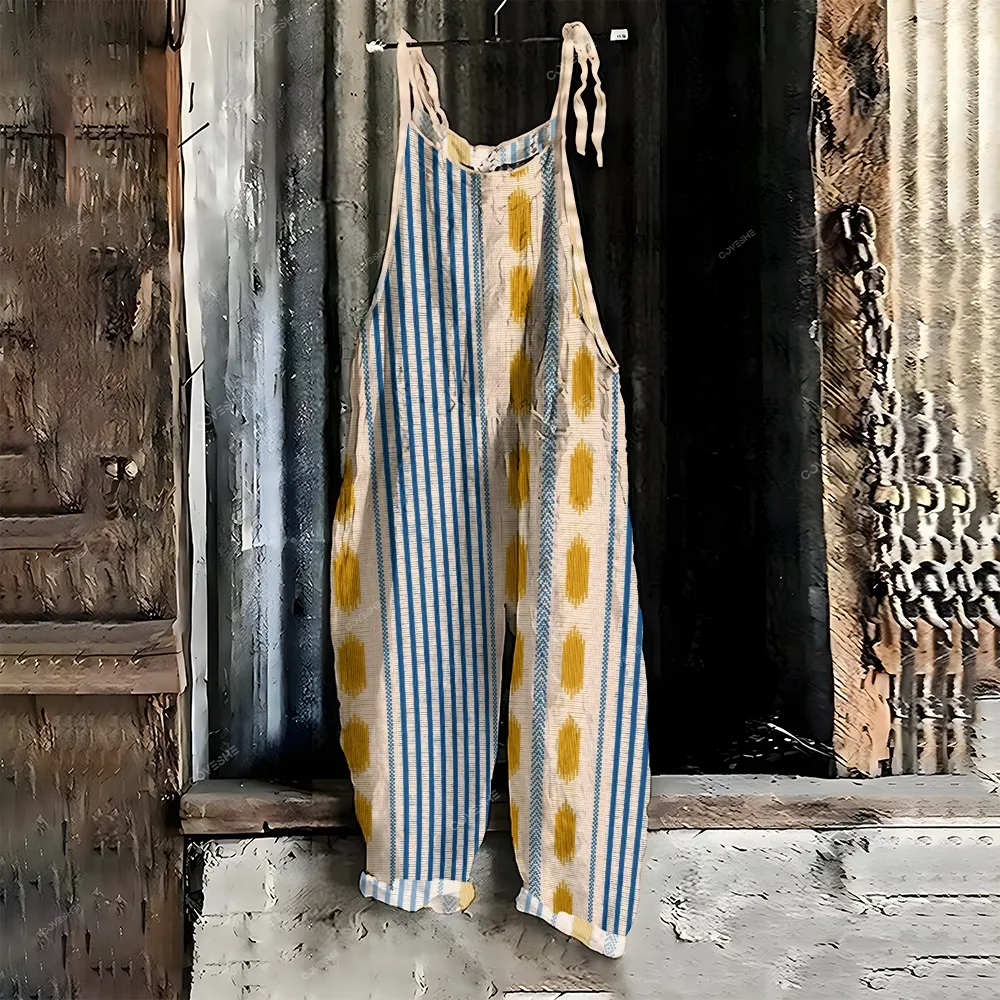 Women's Casual Stripe Colorblock Printed Jumpsuit