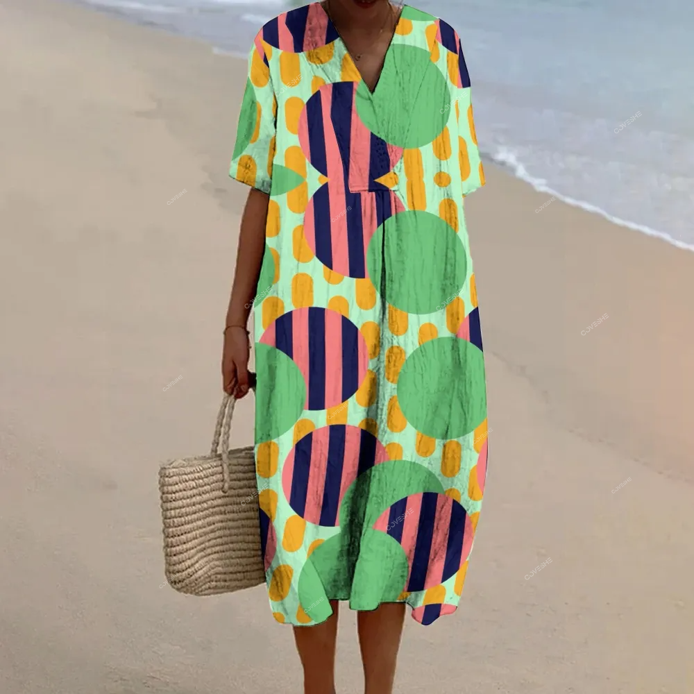 Women's Green Abstract Printed Flowy Dress