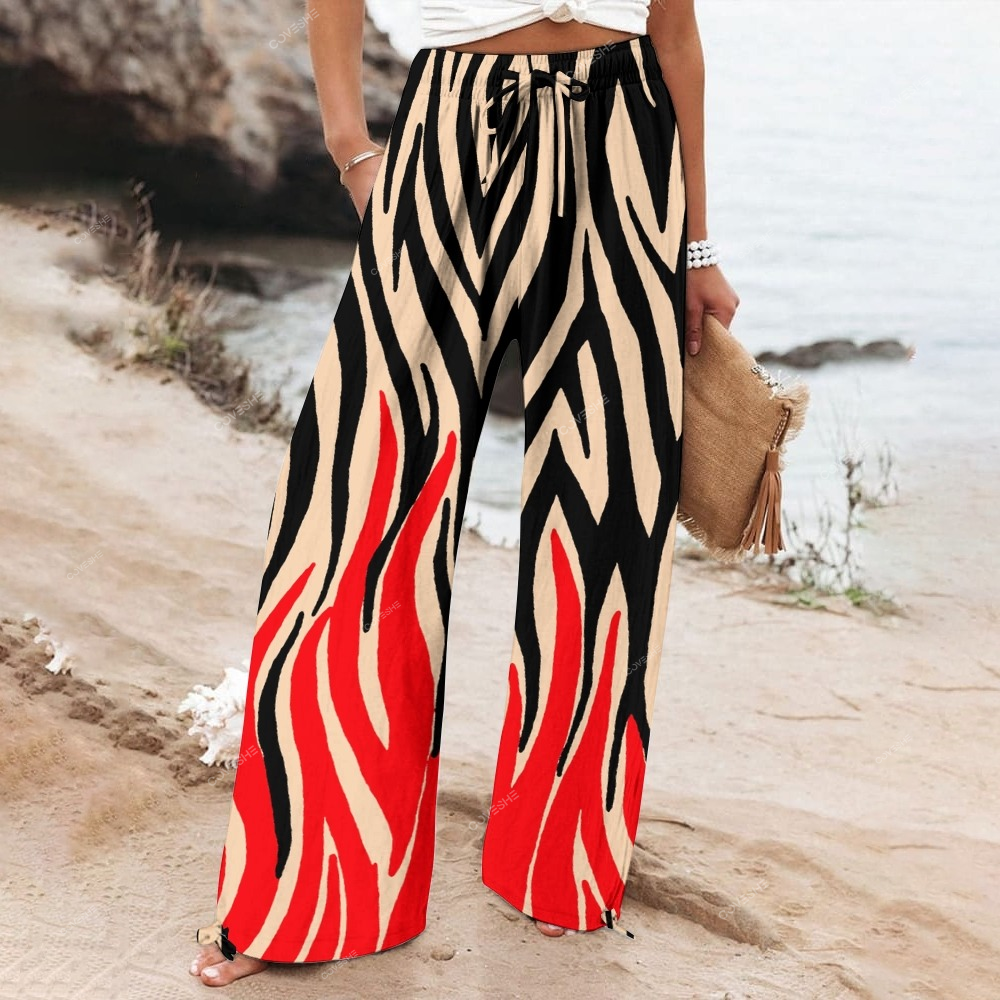 Women's Wide Leg Casual Stripe Printed Pants