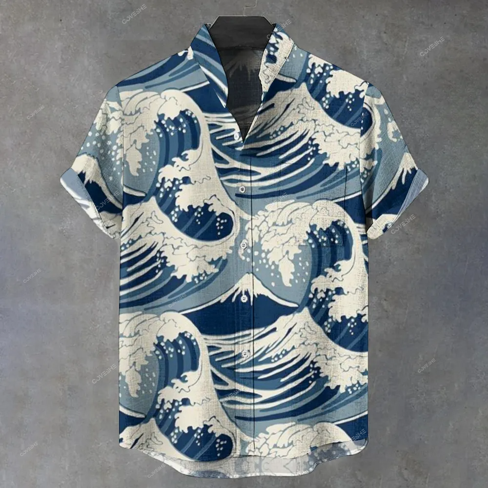 Men's Stand Collar Printed Short Sleeve Shirt