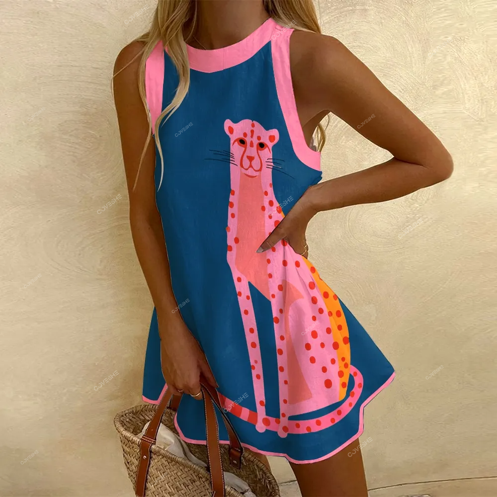 Women's Sleeveless Leopard Printed Dress