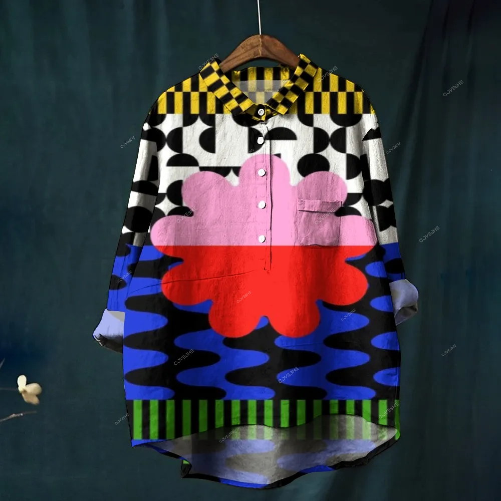 Women's Abstract Flower Printed Casual Shirt