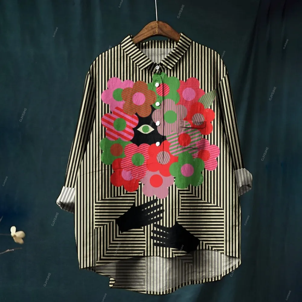 Women's Striped Flower Printed Casual Shirt