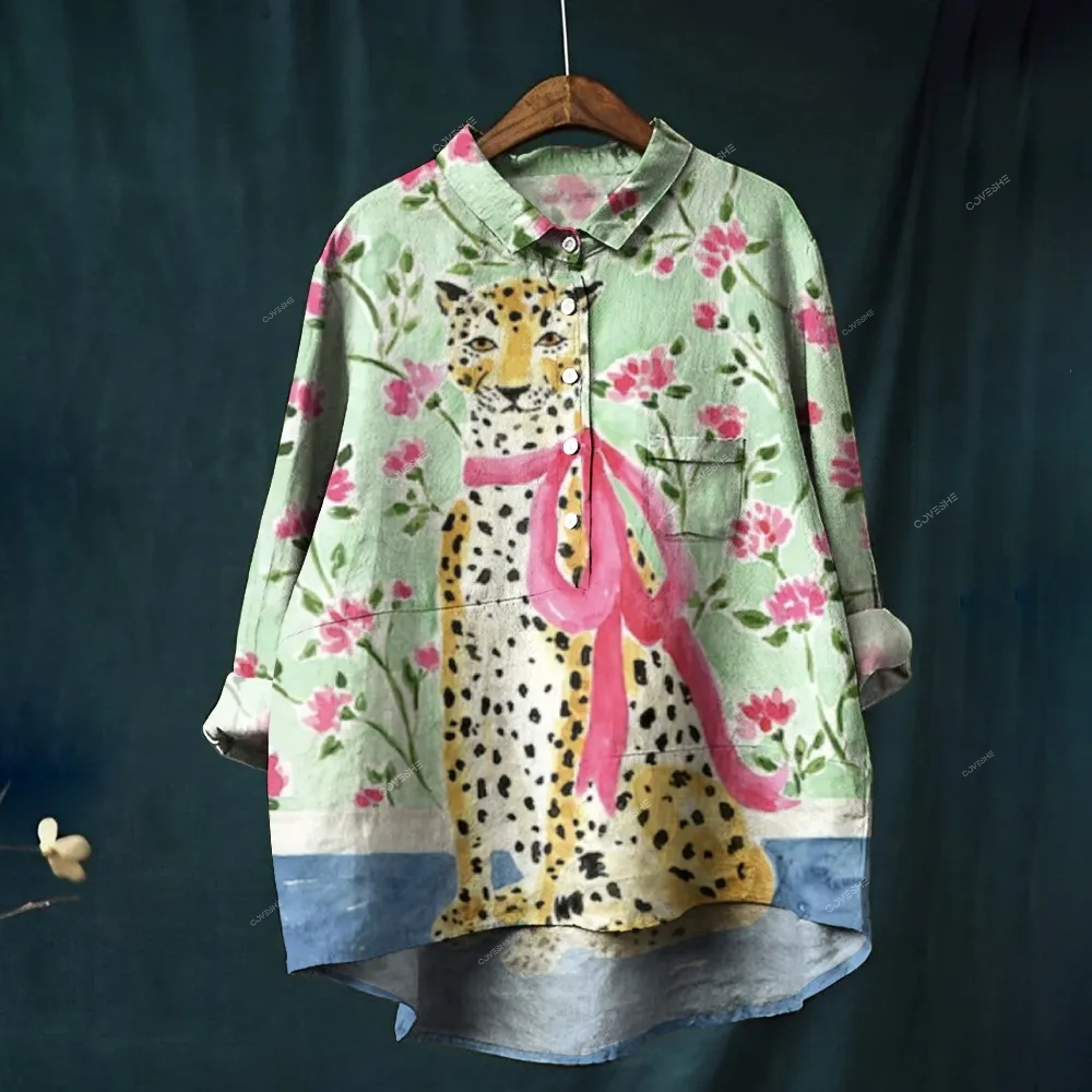 Women's Vintage Flower Leopard Printed Casual Shirt