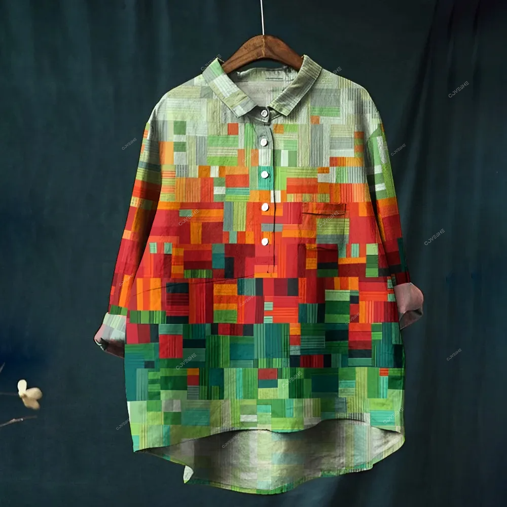 Women's Geometric Gradient Printed Casual Shirt