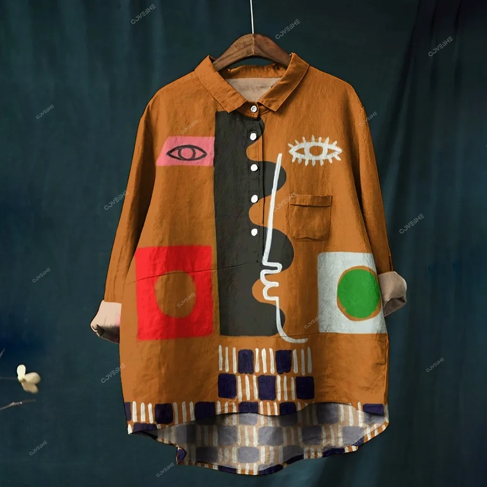 Women's Artistic Face Printed Casual Shirt