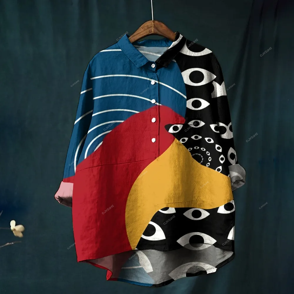 Women's Abstract Art Eyes Printed Casual Shirt