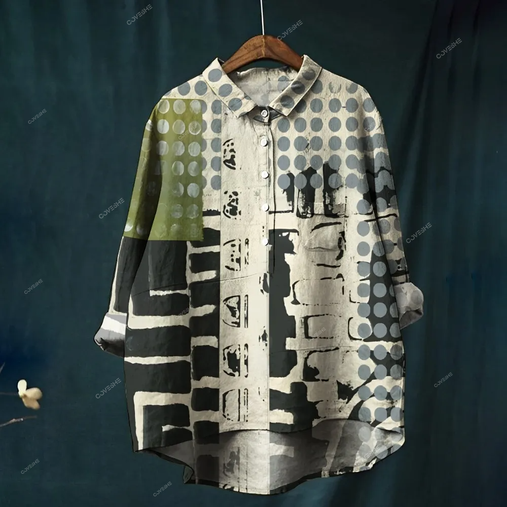 Women's Olive Geometry Printed Casual Shirt