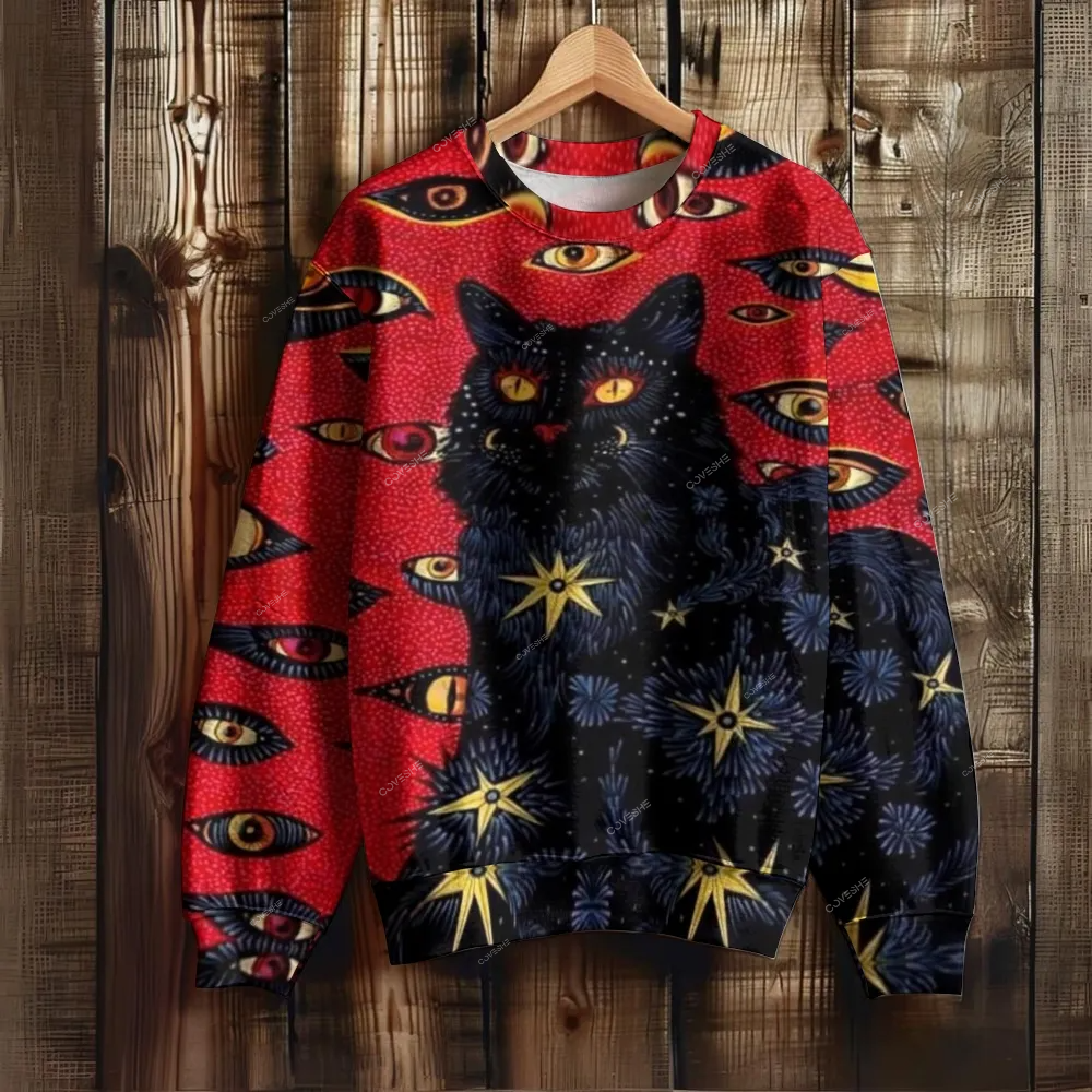 Unisex Cat And Eyes Printed Casual Sweatshirt
