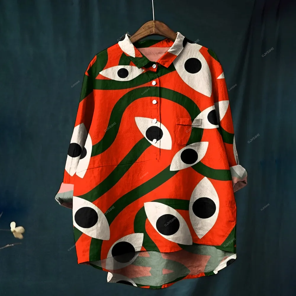Women's Abstract Art Eyes Printed Casual Shirt