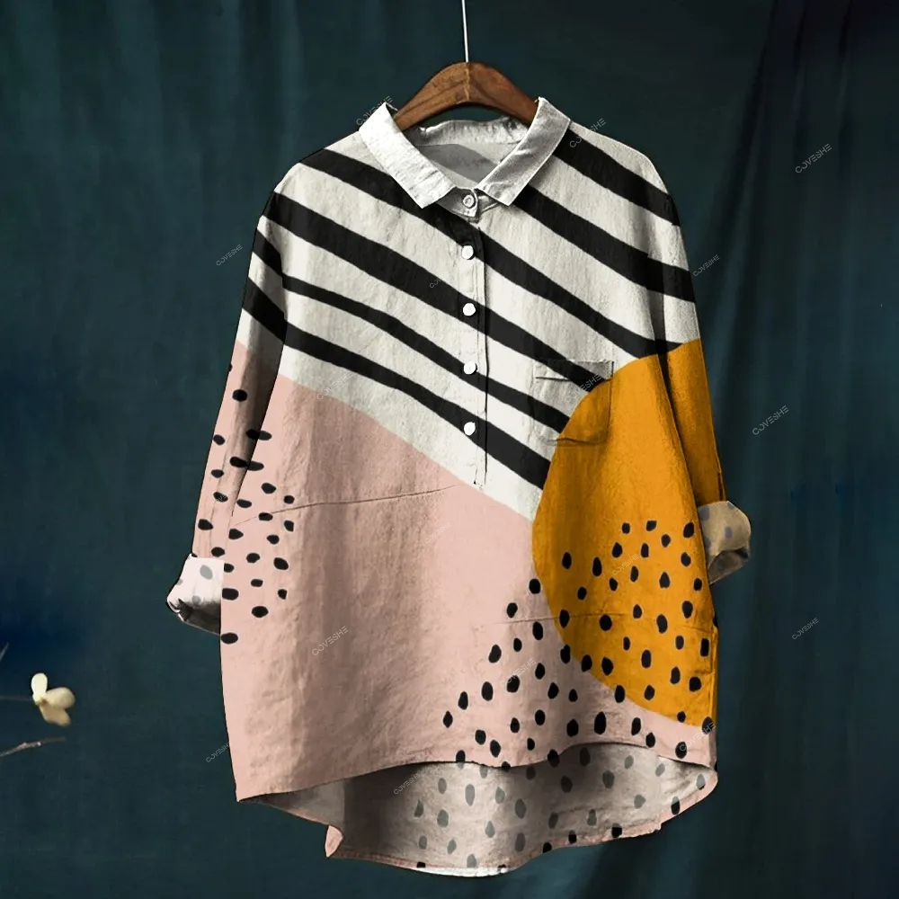 Women's Colorblock Stripe Printed Casual Shirt
