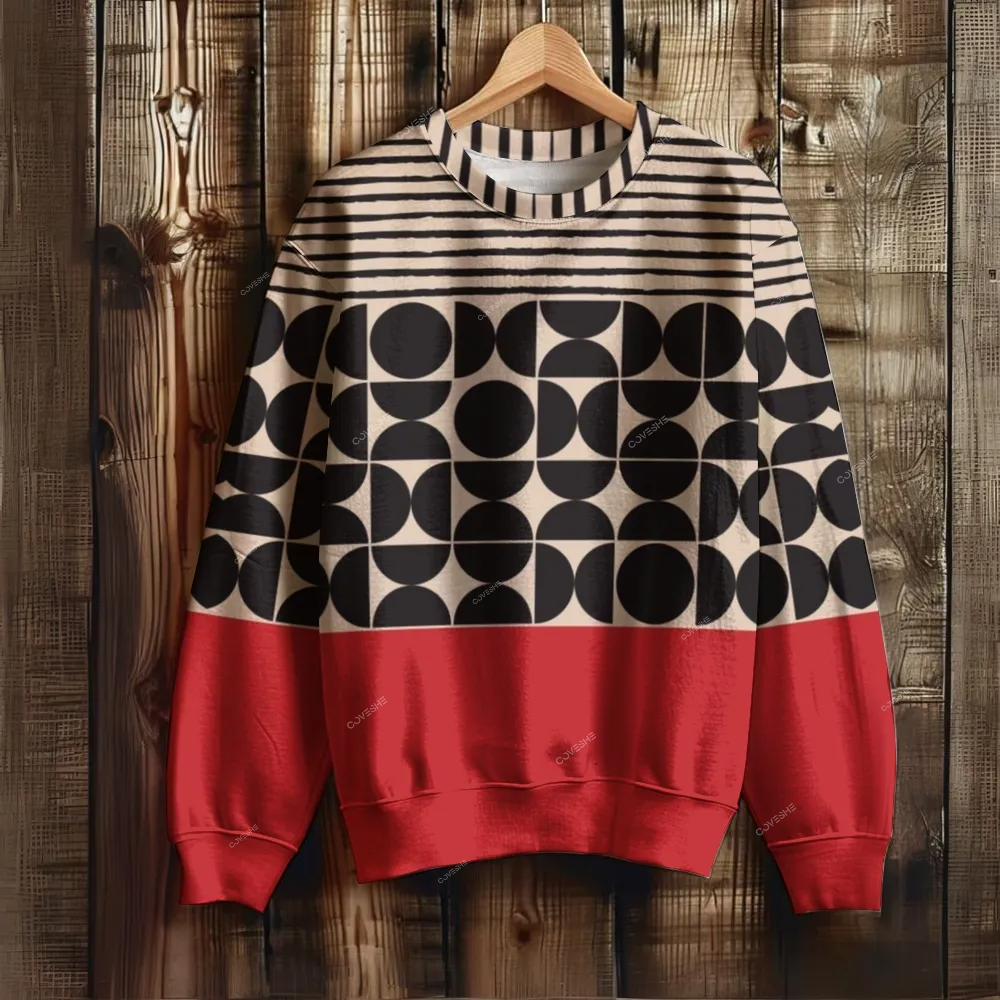 Unisex Geometric Stripes Semicircle Red Print Sweatshirt