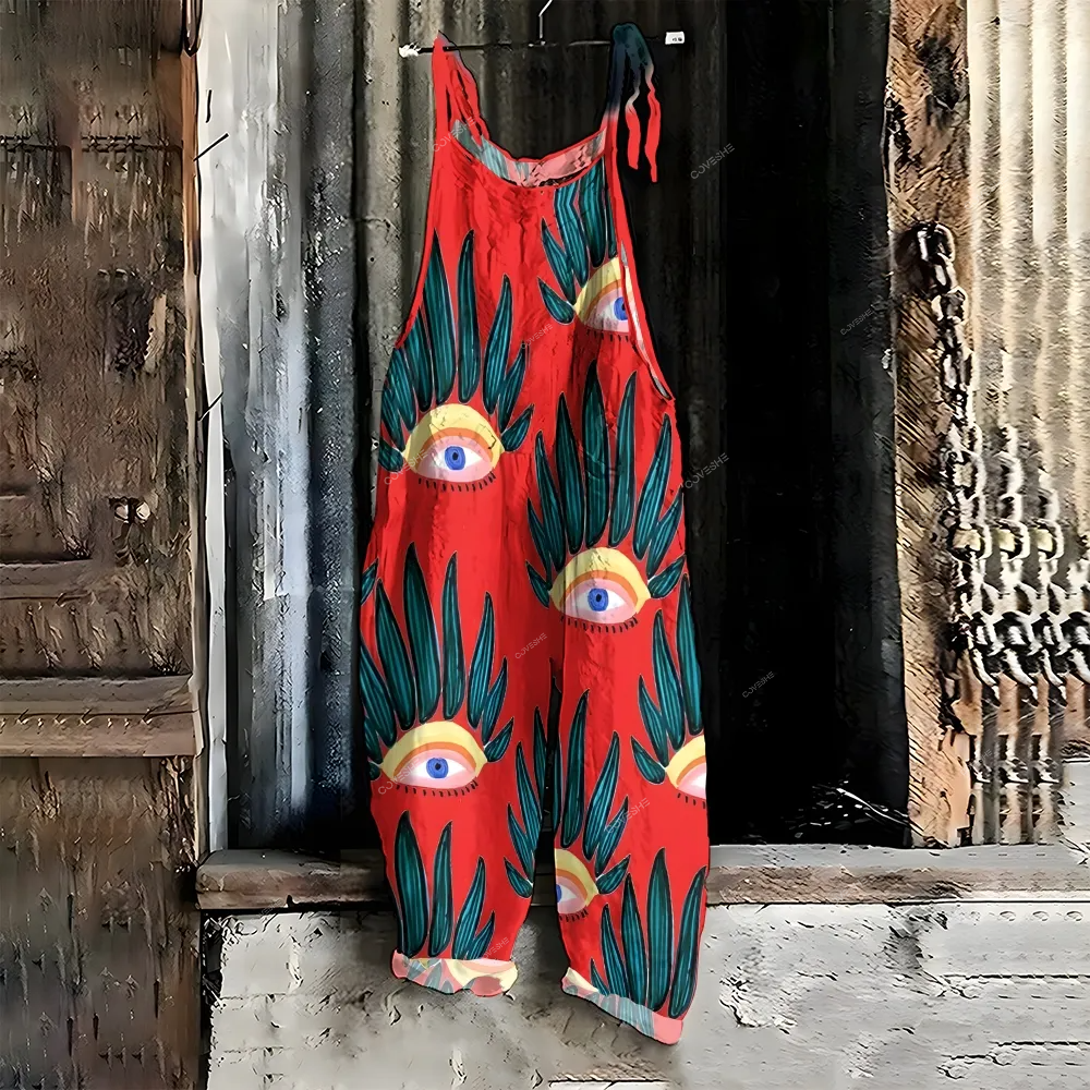 Women's Casual Abstract Art Eyes Printed Jumpsuit