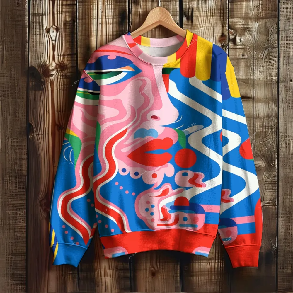 Unisex Abstract Art Face Printed Sweatshirt