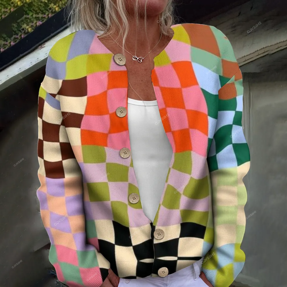 Women's Printed Casual Cardigan Sweater 2410002755