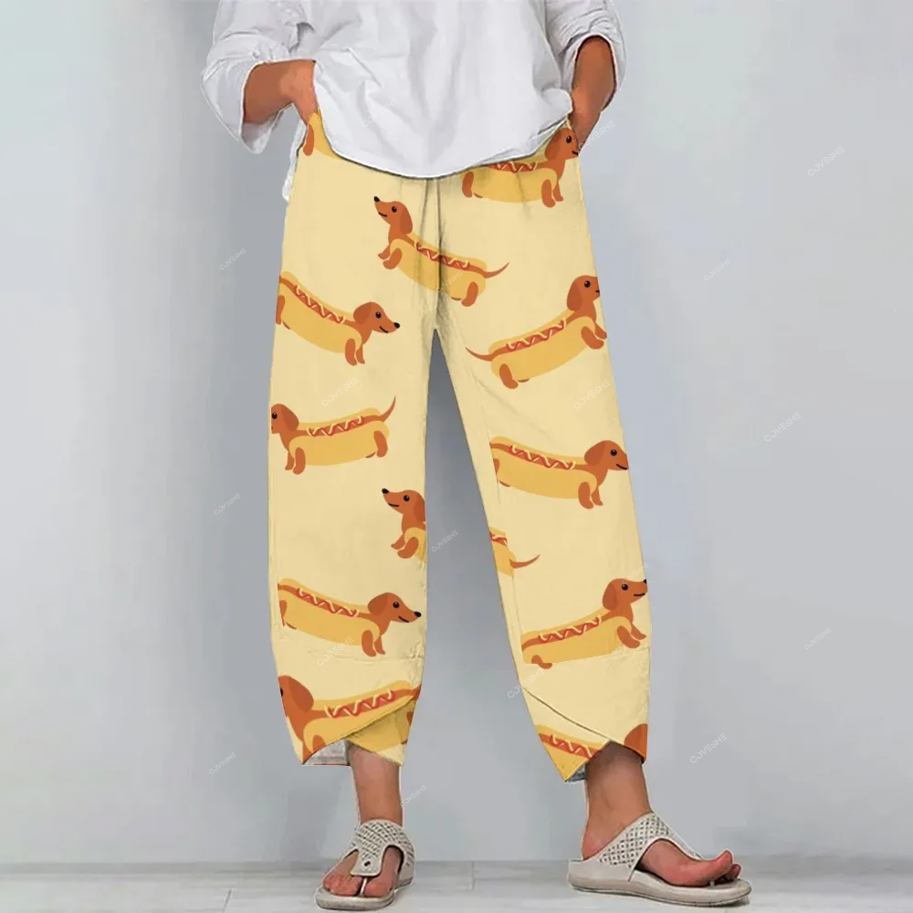 Women's Casual Sausage Dog Printed Pants