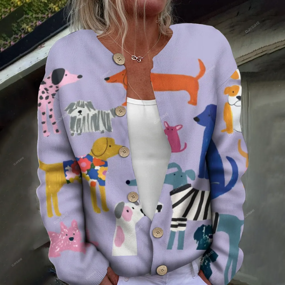 Women's Printed Casual Cardigan Sweater 2410002950