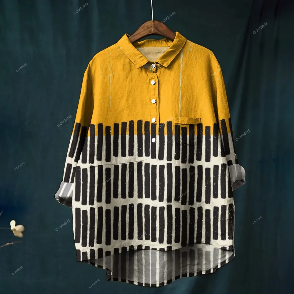 Women's Colorblock Stripe Printed Casual Shirt