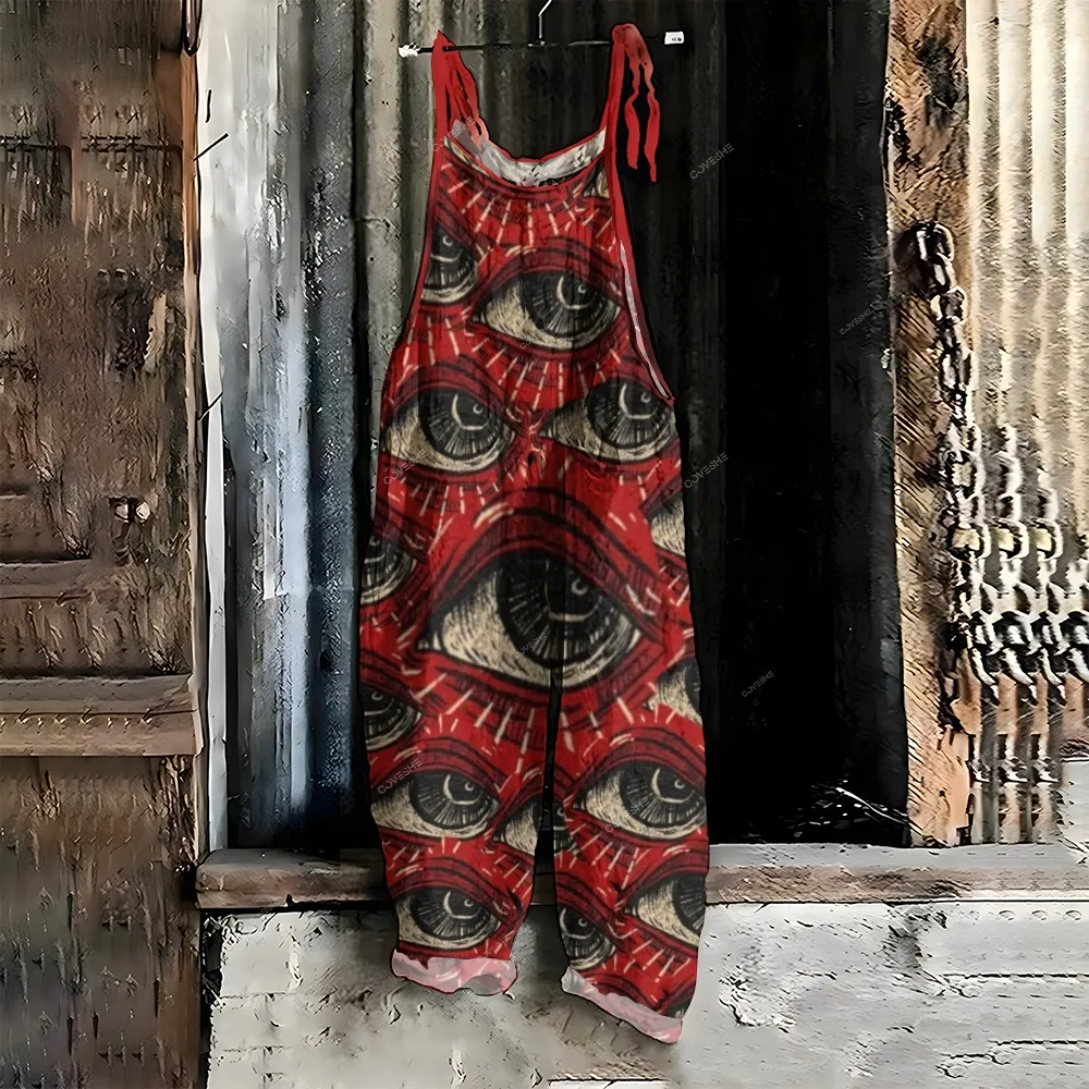 Women's Casual Abstract Art Eyes Printed Jumpsuit