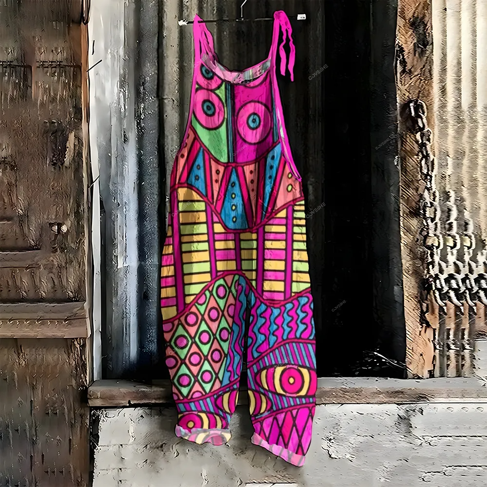 Women's Casual Colorful Art Geometry Printed Jumpsuit