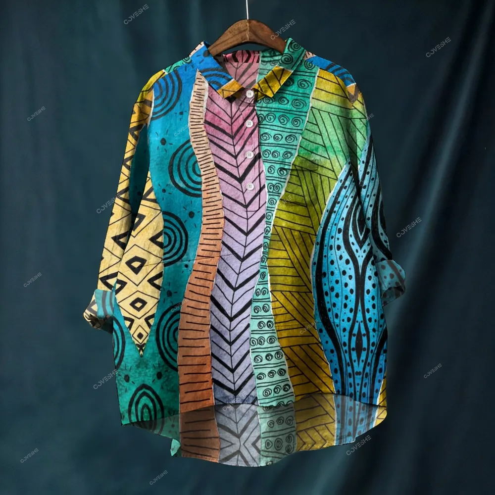 Women's Colorful Abstract Printed Casual Long Sleeve Shirt