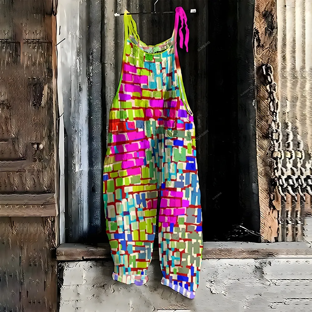 Women's Casual Geometric Square Printed Jumpsuit