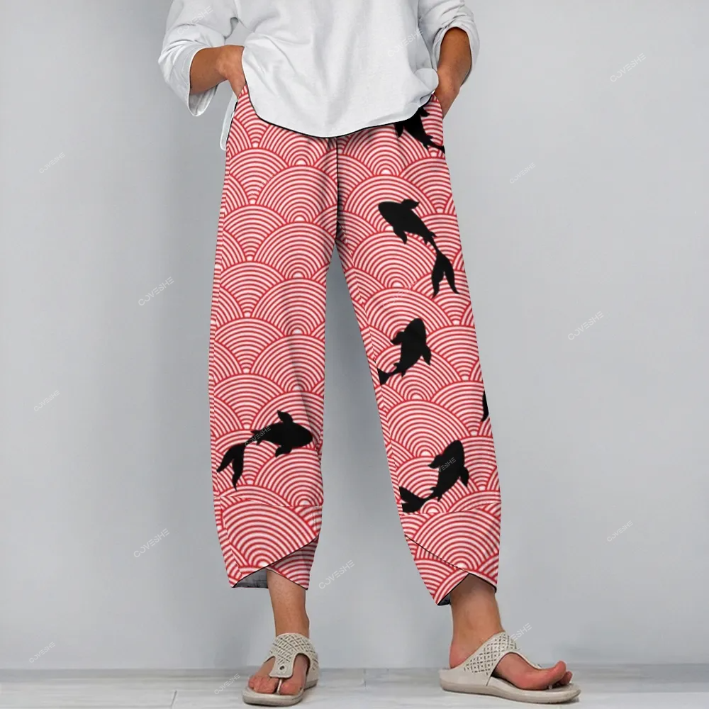 Women's Casual Waves Fish Printed Pants