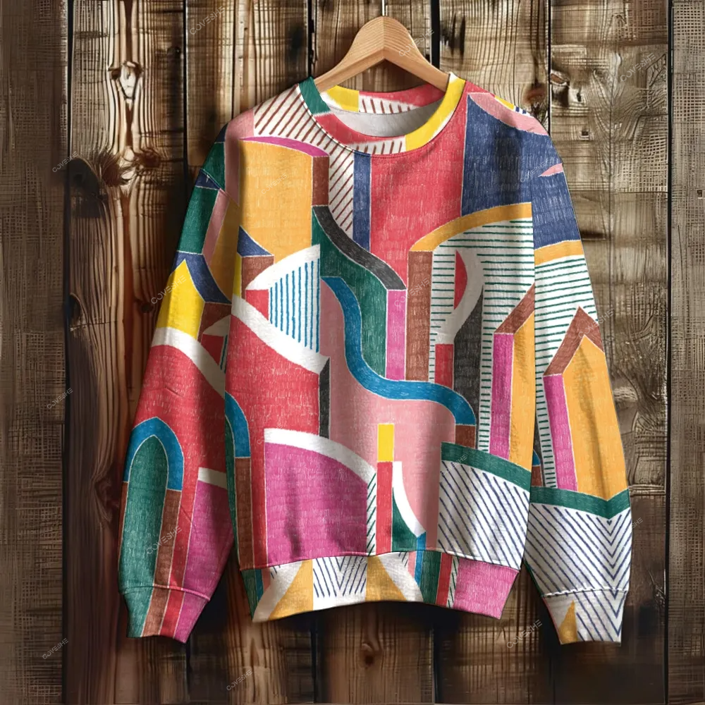 Unisex Geometric Splicing Printed Sweatshirt