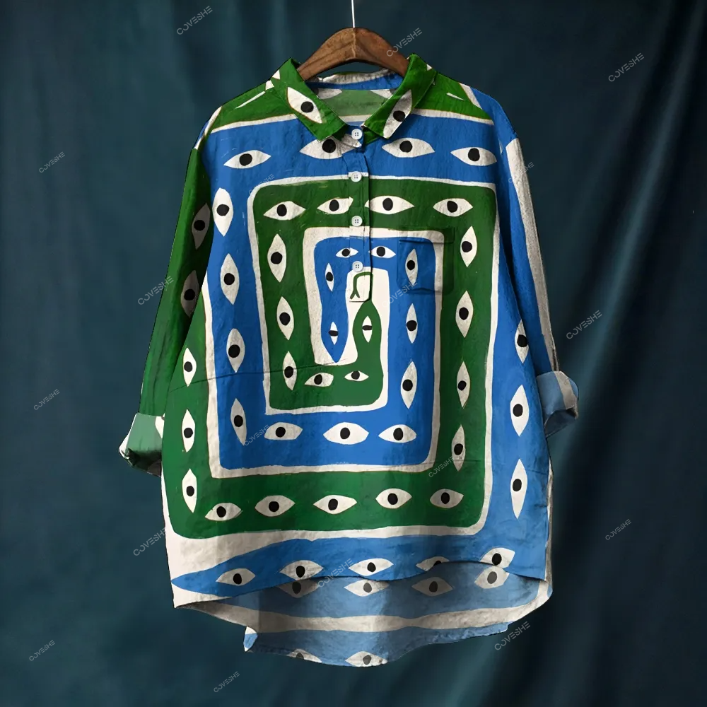 Women's Abstract Art Eyes Printed Casual Long Sleeve Shirt