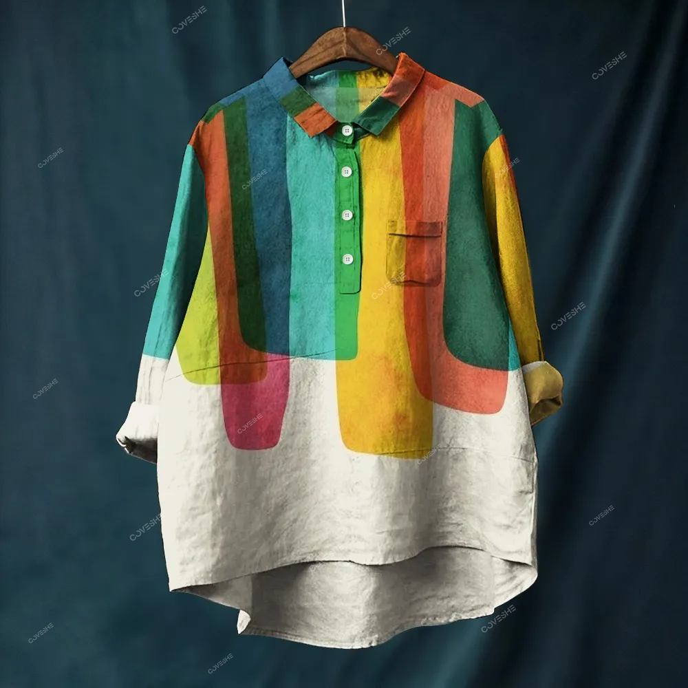 Women's Colorful Geometry Printed Casual Long Sleeve Shirt