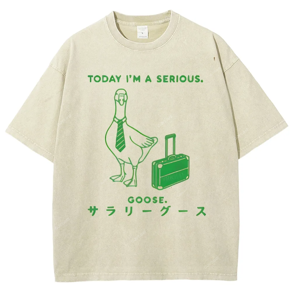Unisex Goose Printed Washed Tee