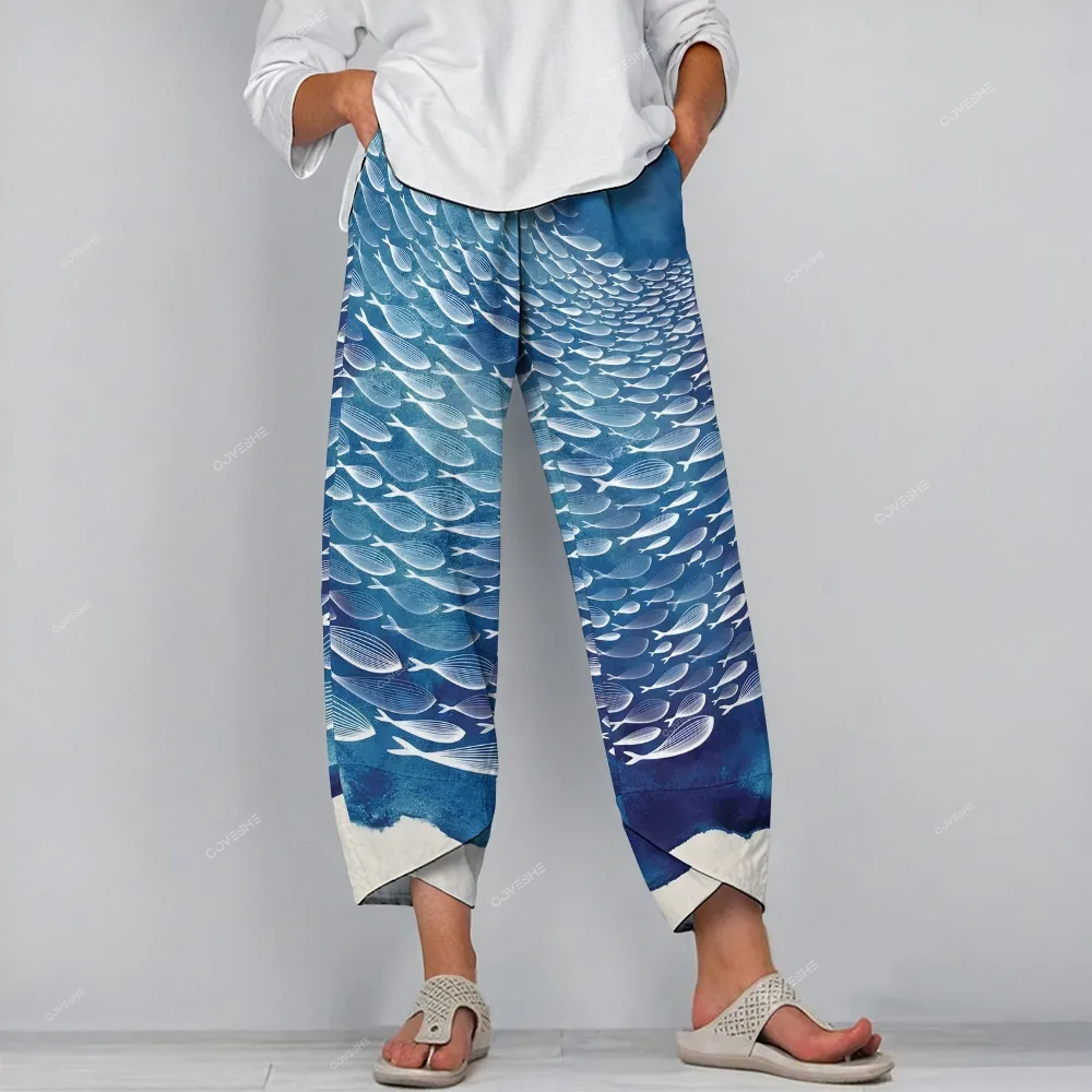 Women's Casual Striped Fish Printed Pants