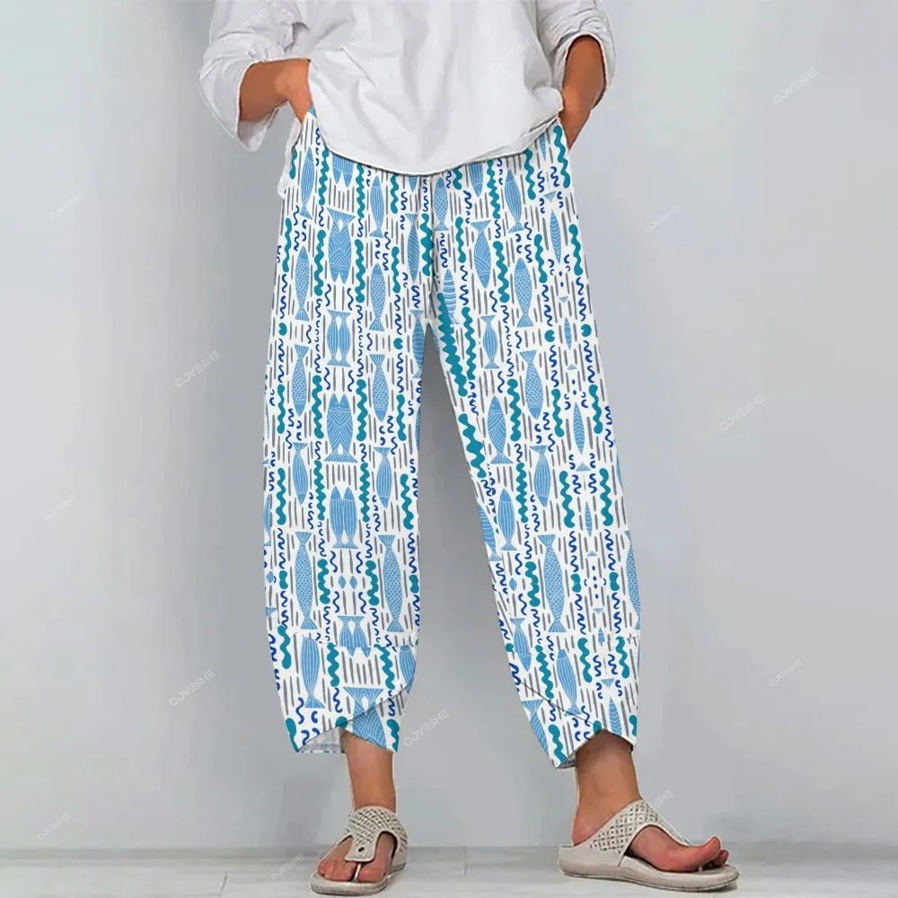 Women's Casual Stripe Fish Printed Pants
