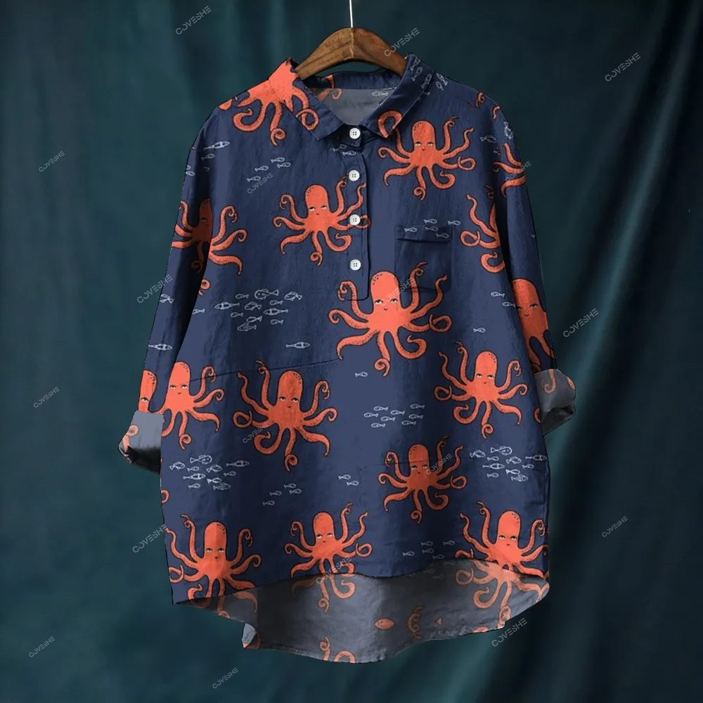 Women's Octopus Printed Casual Long Sleeve Shirt
