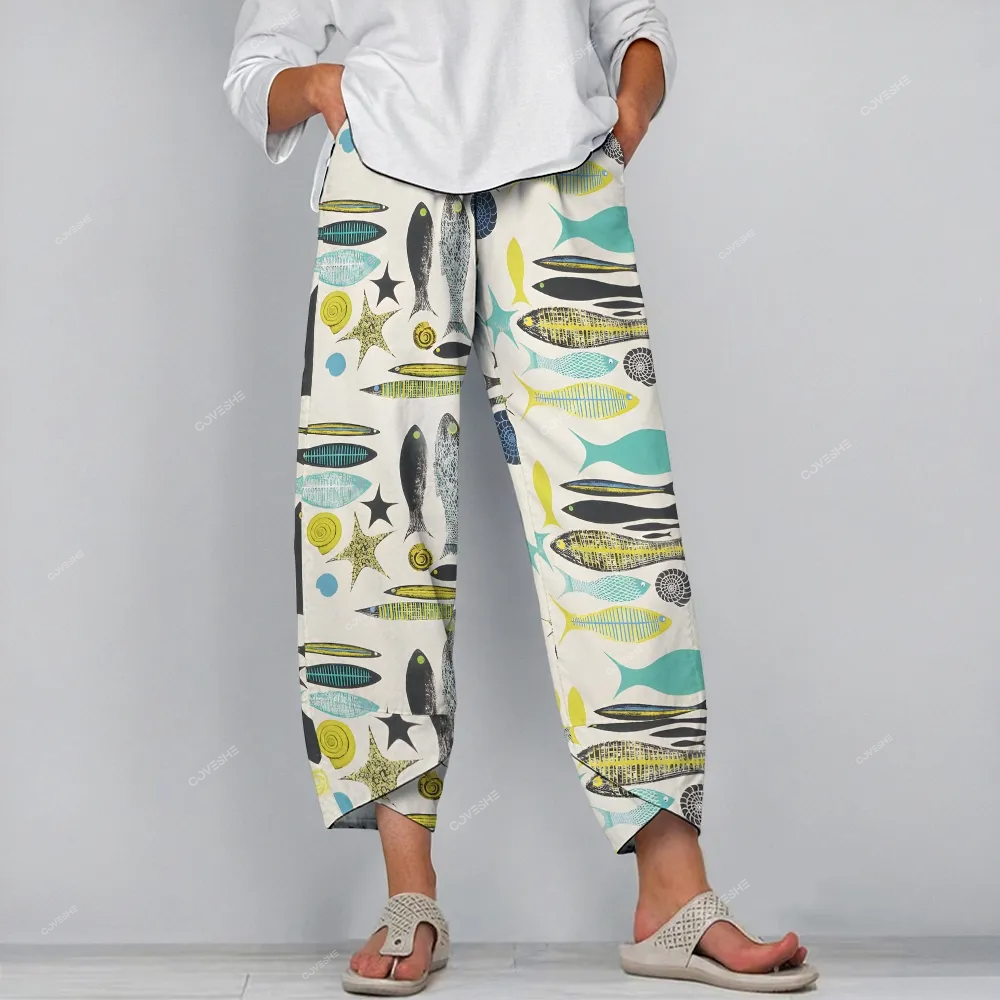 Women's Casual Sardines Printed Pants