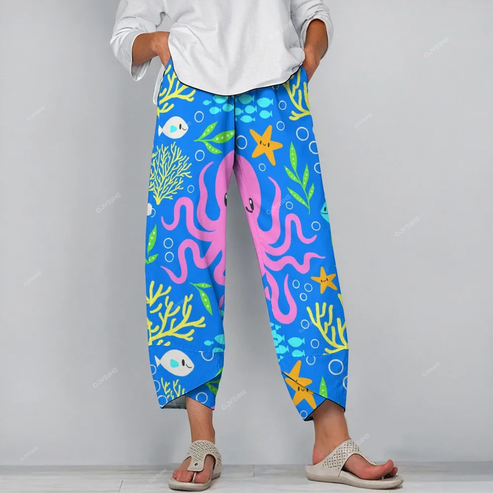Women's Casual Cartoon Octopus Printed Pants