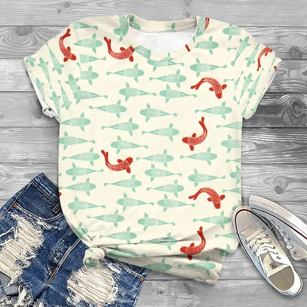 Women's Koi Printed Round Neck T-Shirt