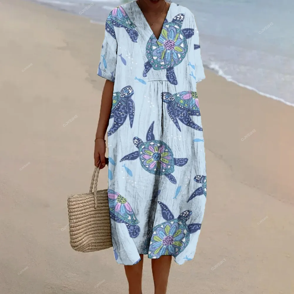 Women's Turtle Fish Printed Flowy Dress