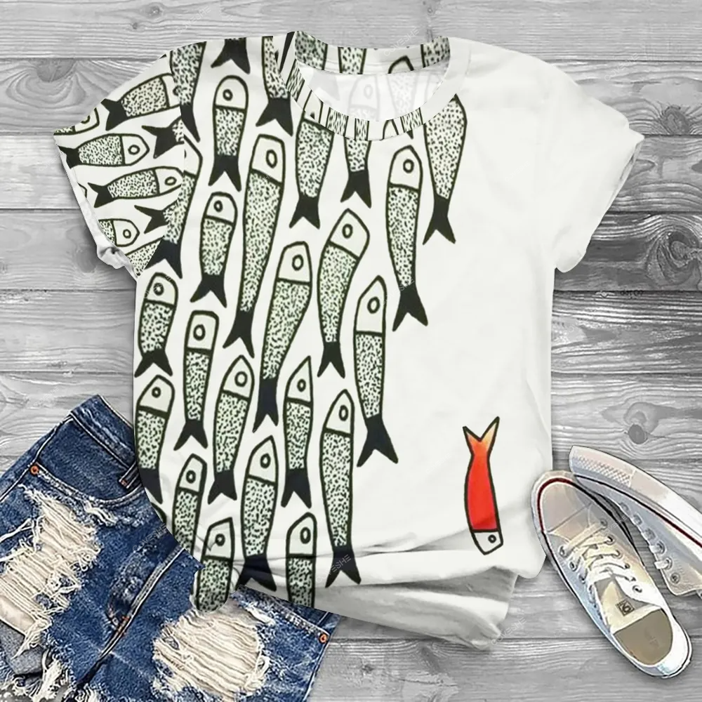 Women's Sardines Printed Round Neck T-Shirt