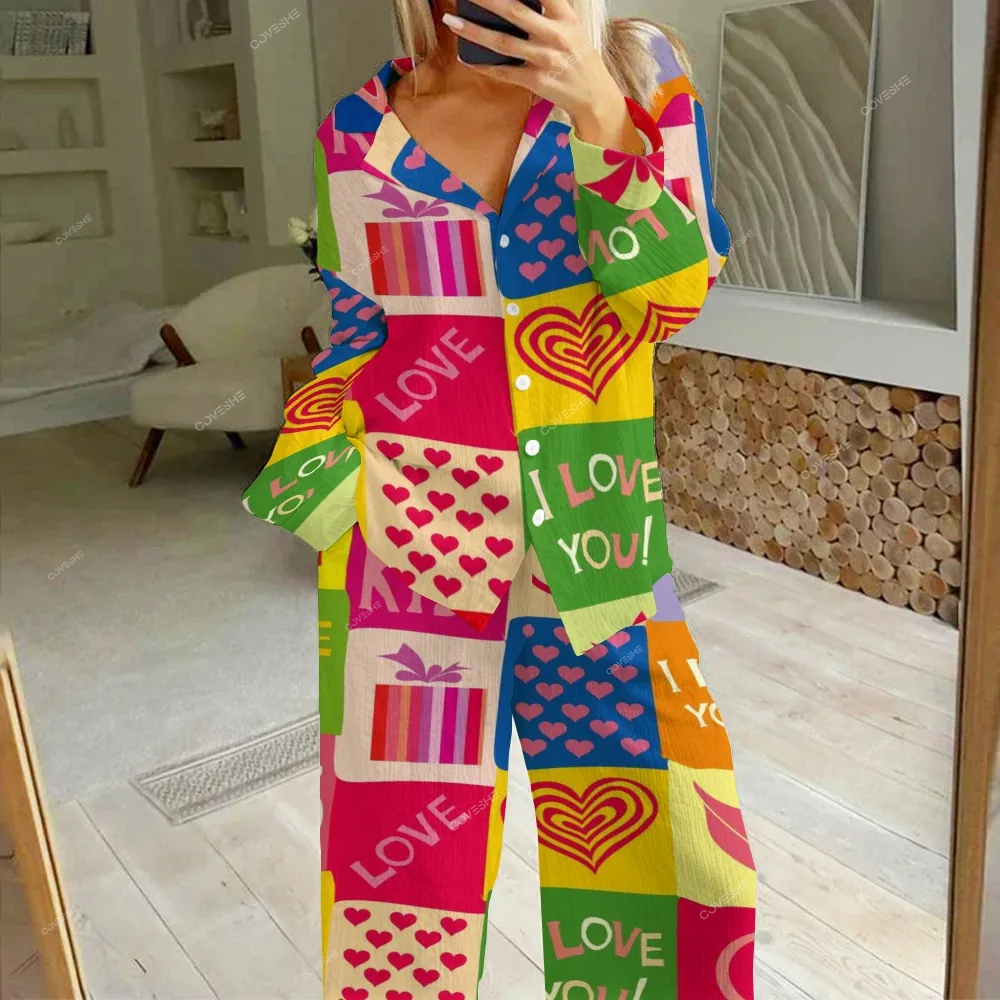 Women's Love Gift Printed Cotton Cardigan Homewear Set