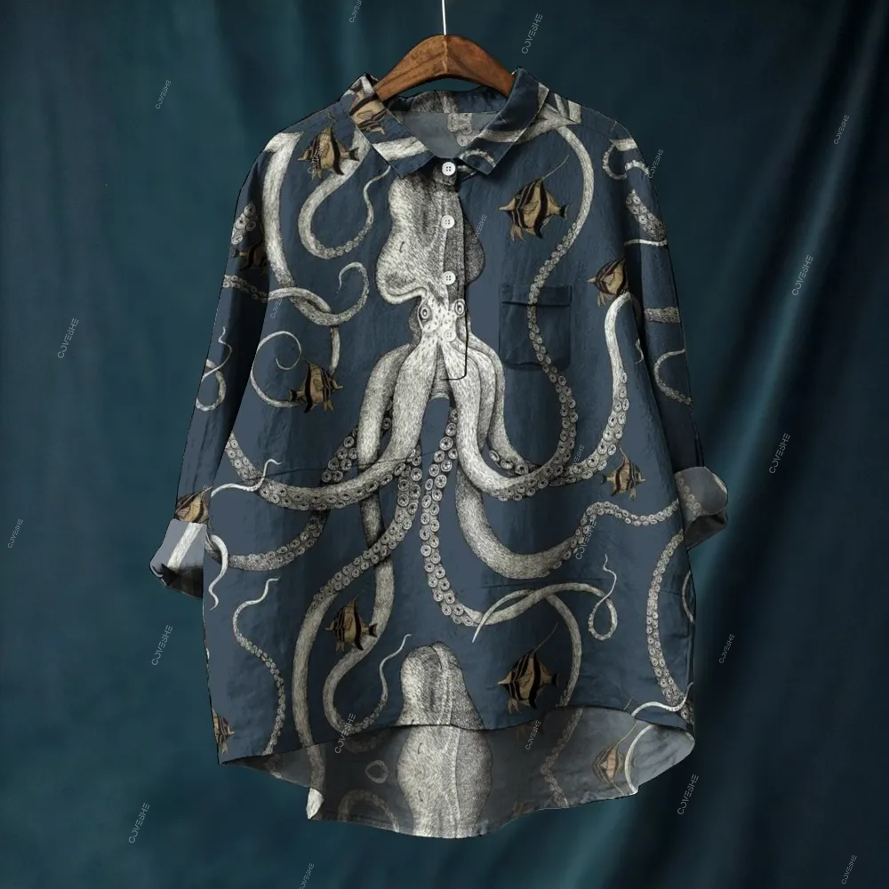 Women's Octopus Fish Printed Casual Long Sleeve Shirt