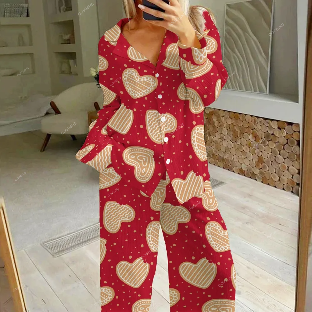 Women's Heart Printed Cotton Cardigan Homewear Set
