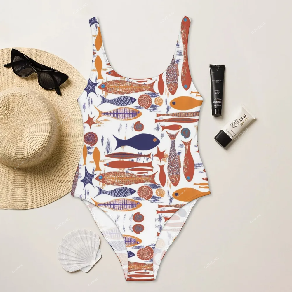 Colorful Fish Printed One Piece Swimsuit
